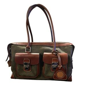 Dooney & Bourke Olive Canvas Satchel with Brown Leather Trim